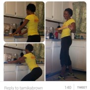 Watch Tamika Brown throw down, in the kitchen. Rolling out some dough and some ROLLING PIN SQUATS too.