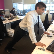 Celebratory INCLINE DESK PUSH UPS after finishing a report at work! Sahil A. of Pennsylvania